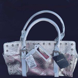 NWT Party Time! Metallic Croc Embossed Italian Designer Leather Handbag.